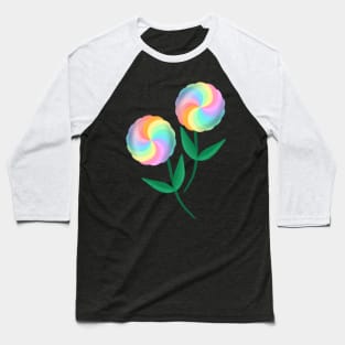 Twin lollipop flowers with colorful rainbow design Baseball T-Shirt